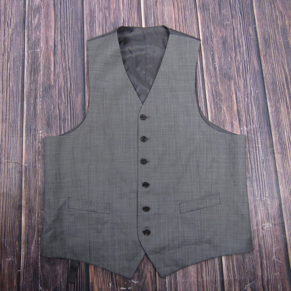 Suit Vest‎ Mens L Gray Check Belted 6-Button 3 Piece Formal Business Waistcoat